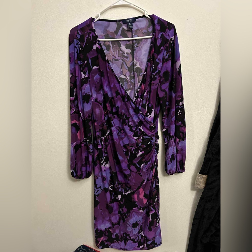 Chaps Purple and Black Floral Long Sleeve Dress size xl